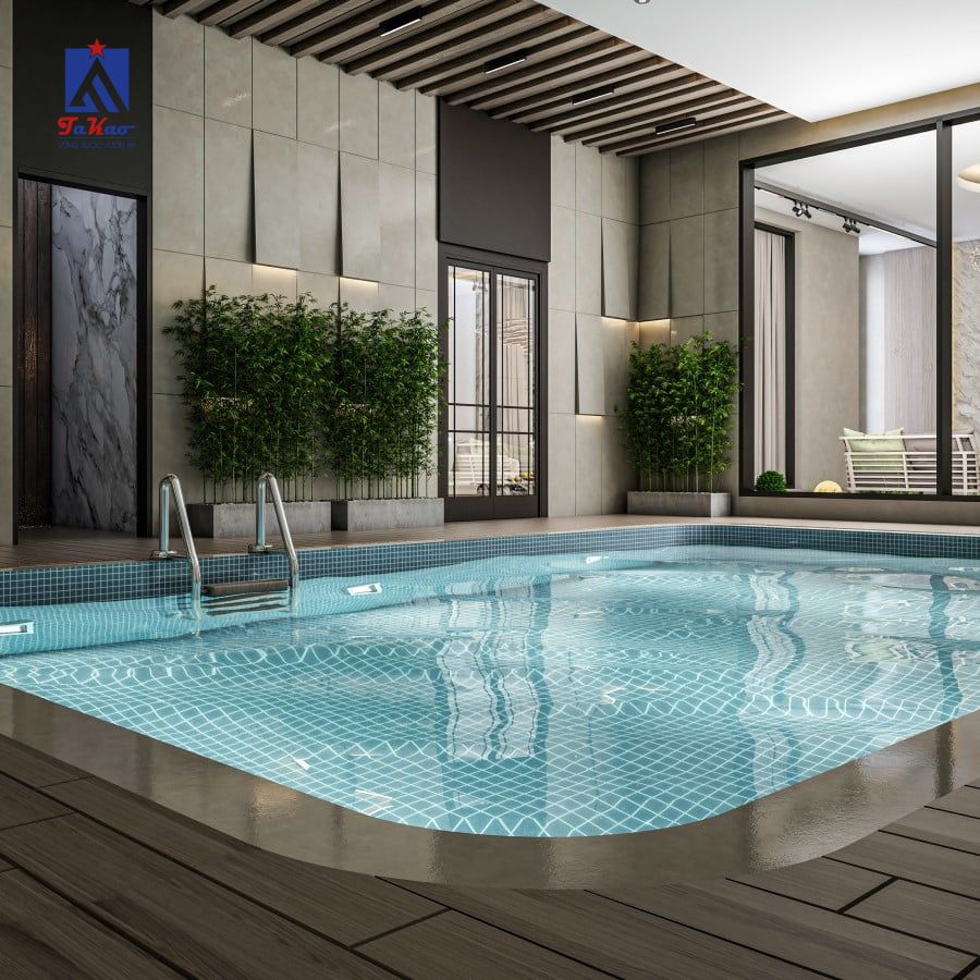 Gạch granite xanh lá kết hợp giữa độ bền cao và vẻ đẹp thiên nhiên, phù hợp cho các bể bơi ngoài trời