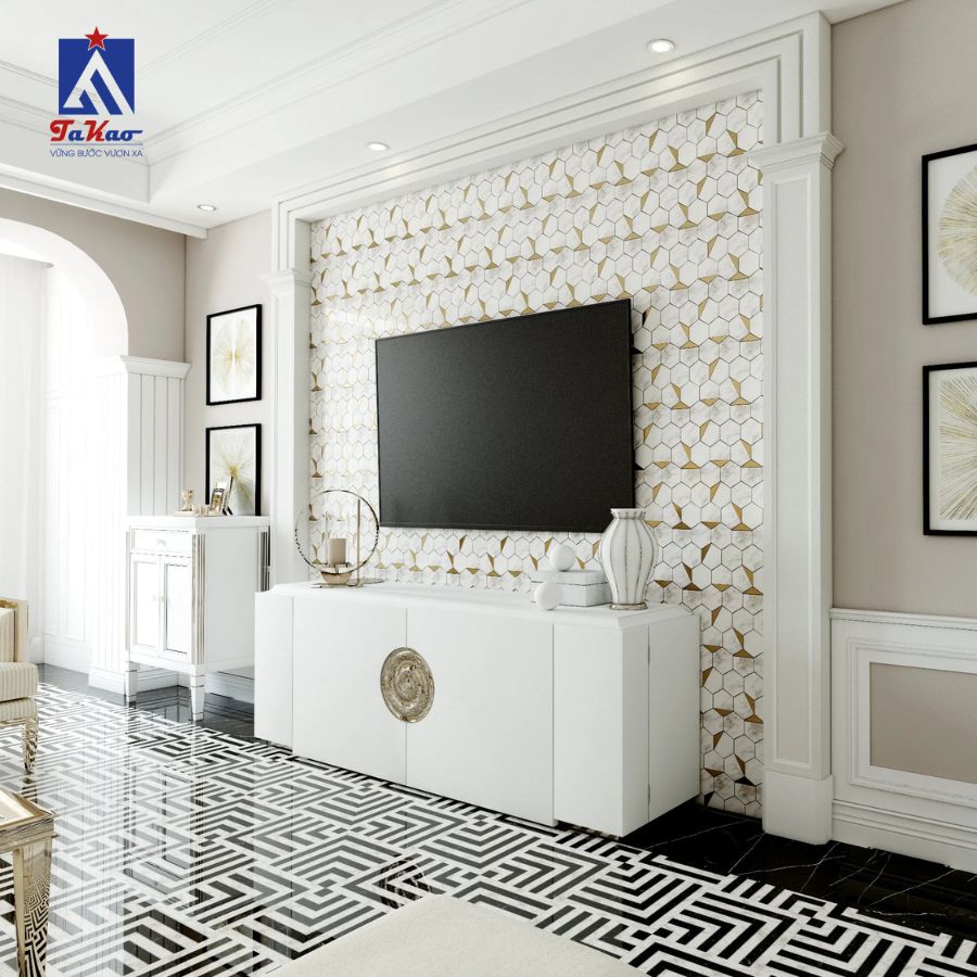 Gạch mosaic là lựa chọn tuyệt vời cho những ai muốn tạo điểm nhấn nghệ thuật và độc đáo cho phòng khách