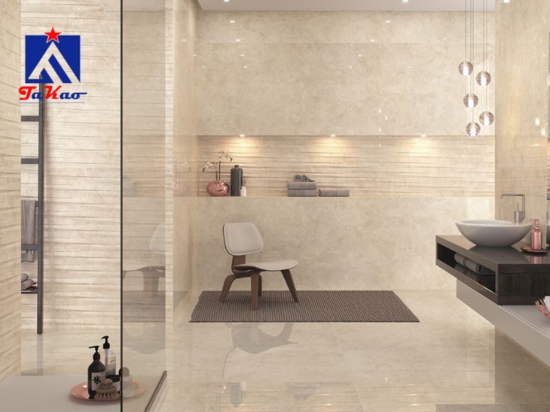 Gạch vân đá vàng Crema Marfil giúp không gian sang trọng, ấm áp và dễ chịu